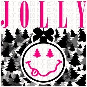 Jolly Christmas Holidays Hot Pink Smile Face Tongue Face (2 file) W/Sleeve Ornamenti Acquerello Digital Download File PNG istantaneo