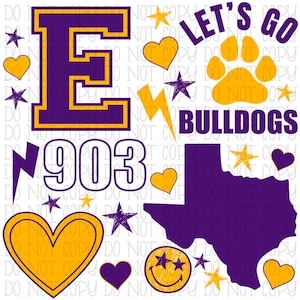 Edgewood Bulldogs - Scatter - Gold and Purple - Texas - 903 - School Sports Team - Digital Download Instant PNG File