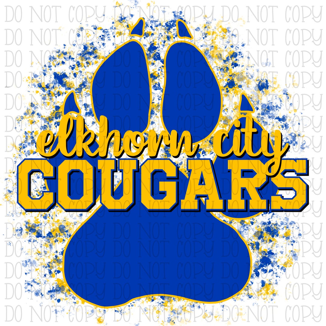 Elkhorn City Cougars Blue and Yellow Paint Spatter School Sports Team Kentucky Digital Download