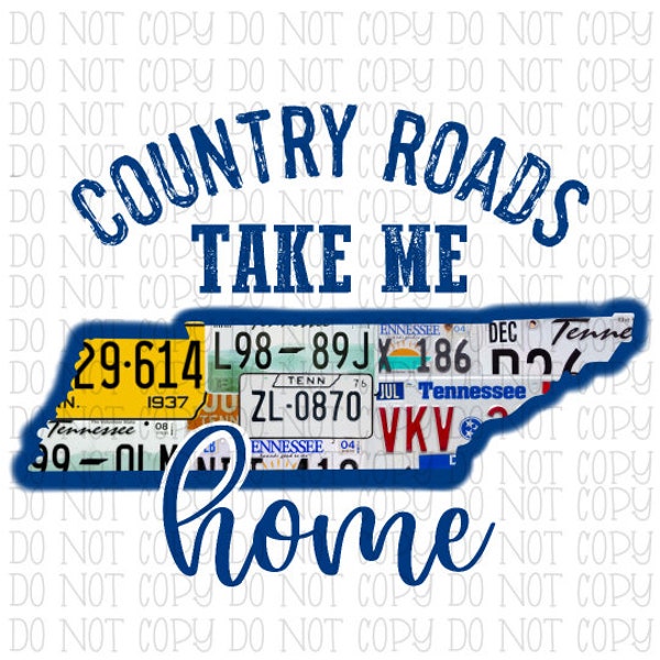 Country Roads Take Me Home Tennessee Tags License Plates Digital Instant Download PNG File