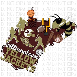 Williamstown Yellowjackets West Virginia WV - Maroon and Gold - School Sports Team - Digital Download Instant PNG File