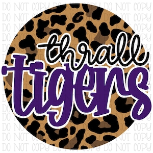 Thrall Tigers Leopard Circle Purple Black Texas School Sports Team Digital Download Instant PNG File
