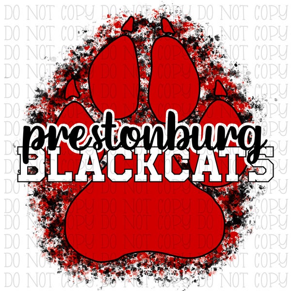 Prestonburg Blackcats- Kentucky - Red and Black - Paw Print Paint Spatter- School Sports Team - Digital Download Instant PNG File