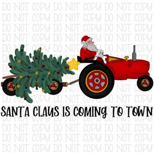 De kerstman komt naar de stad - rode tractor - kerstmis - feestdagen - digitale download, direct png-bestand
