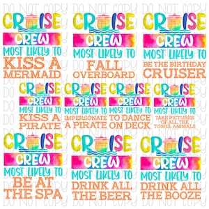 Cruise Crew - Most Likely To - Bundle 17 Files Included Tie Dye - Digital Download Instant PNG File