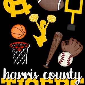 Harris County Tigers Georgia Gold and Black -SMALL DESIGN - Rectangle Design Included -School Sports Team Digital Download Instant PNG File