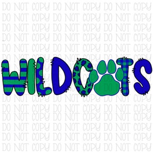 Wildcats Patterns Green and Blue Whitley North KY Kentucky School Sports Team - Digital Download Instant PNG File