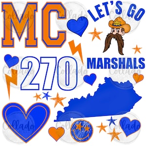 May include: A collection of digital graphics featuring the letters "MC" in orange and blue, the number "270", and the word "Marshals". Includes a Kentucky state outline, hearts, stars, and a cartoon sheriff.
