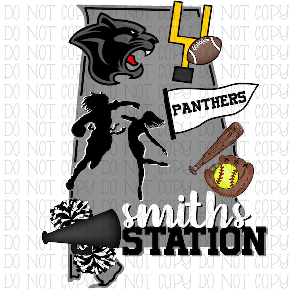 Smiths Station Panthers Girls Alabama Flag Football Cheer Dance Softball Black and Gray Sports School Team Digital Download PNG File