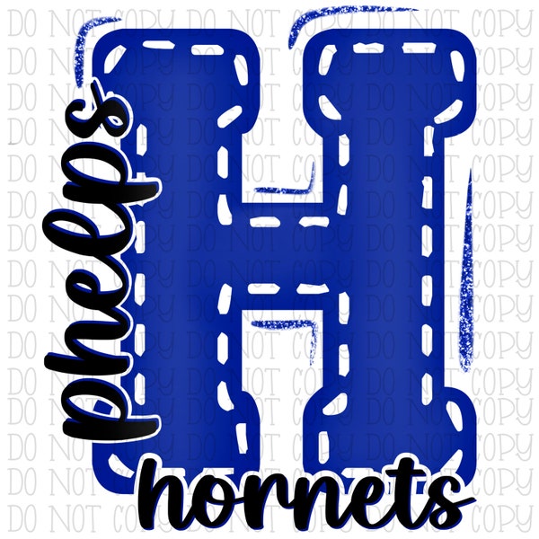 Phelps Hornets - Letter H - Royal Blue Kentucky School Sports Team Digital Download Instant PNG File