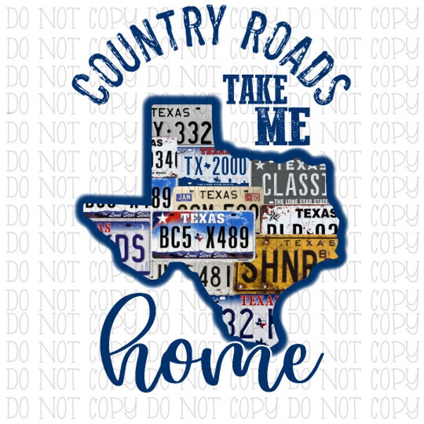 Country Roads Take Me Home Texas Tags License Plates Digital Instant Download PNG File