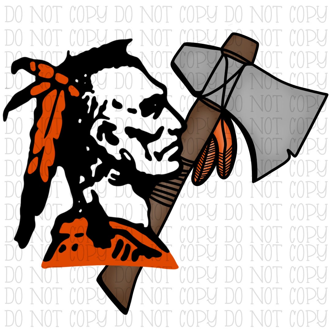 Braves Indians Tomahawk Orange Black School Sports Team Digital Download  Instant PNG File 