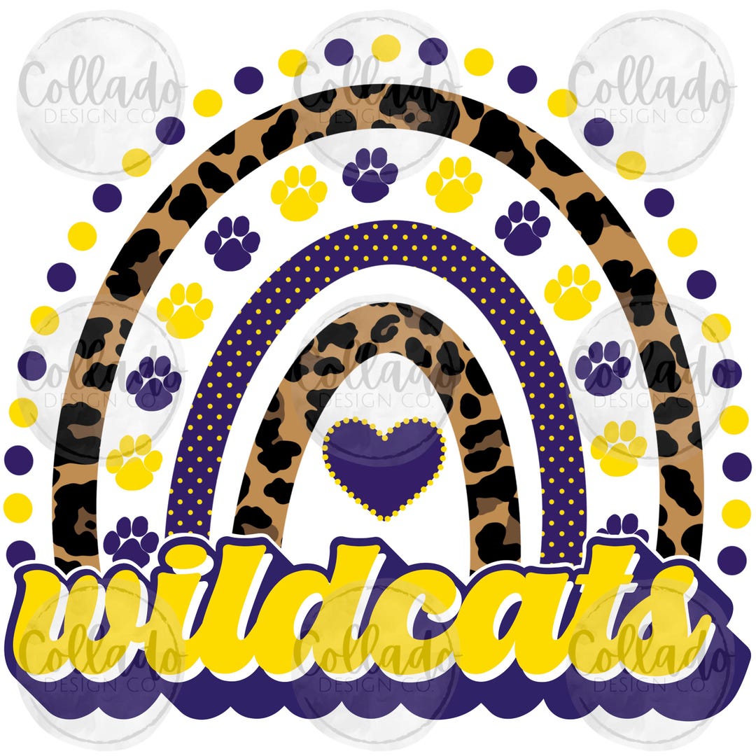 Wildcats Leopard Rainbow Purple and Yellow Retro Paw Prints School ...
