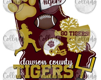 Dawson County Tigers Georgia Gold and Maroon Football School Sports Team Digital Download Instant PNG File