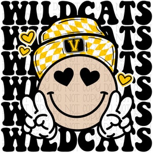 Valdosta Wildcats Peace Smile - Georgia - Gold and Black - School Sports Team - Digital Download Instant PNG File