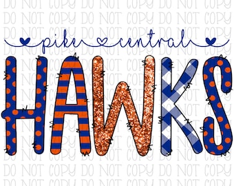 Pike Central Hawks - Kentucky - Blue and Orange - Patterns - School Sports Team - Digital Download Instant PNG File