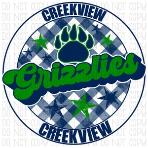Creekview Grizzlies - Georgia - Circle Green and Blue School Sports Team Digital Download Instant PNG File