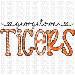 Georgetown Tigers Kentucky Orange and White School Sports Team Digital Download Instant PNG File
