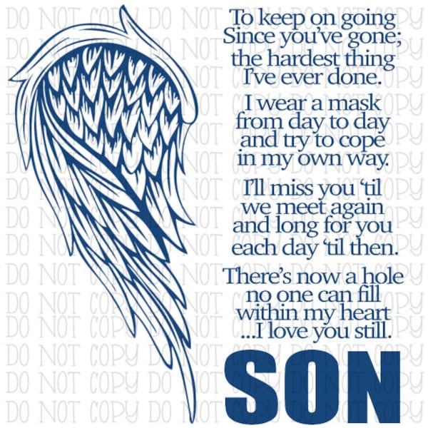 In Memory - Son- Memorial - Blue - Angel - Wings - I Love You - Digital Download Instant PNG File