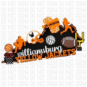 Williamsburg Yellow Jackets - Orange and Black - Football Volleyball Basketball Cheer School Sports Team - Digital Download Instant PNG File