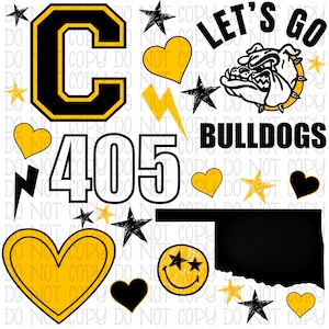 Zement Bulldoggen - Scatter - Schwarz und Gold - Oklahoma - 405 - Schulsport Team - Digitaler Download Sofortige PNG Datei