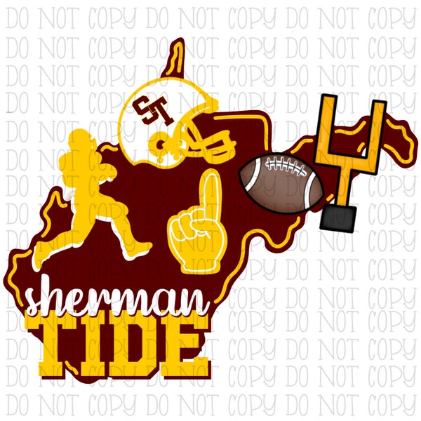 Sherman Tide West Virginia Maroon Yellow Gold Football School Sports Team Digital Download Instant PNG File