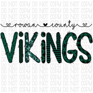 Rowan County Vikings - Green and Black - Kentucky - School Sports Team - Digital Download Instant PNG File