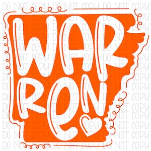 Warren Arkansas - Orange State Outline School Sports Team Digital Download Instant PNG File