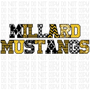 Millard Mustangs - Pattern Letters - Yellow and Black - Kentucky School Sports Team Digital Download Instant PNG File