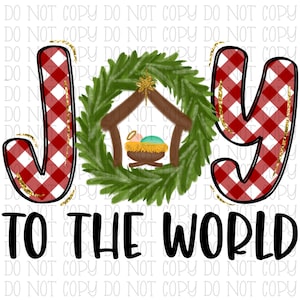 Joy to the World Christmas Manger Plaid Gingham Holidays - Digital Download Instant PNG File NOT SVG