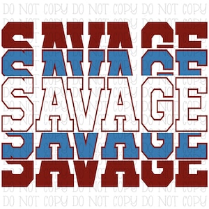 Savage Baseball - Blue and Red - West Virginia - School Sports Team - Digital Download Instant PNG File