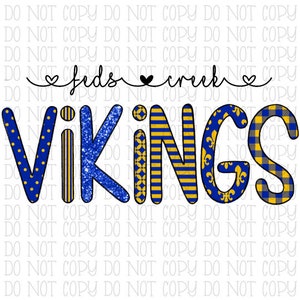 Feds Creek Vikings Kentucky KY Blue and Gold School Sports Team Digital Download Instant PNG File