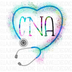 CNA Certified Nursing Assistant Heart Stethoscope Watercolors Nursing Digital Instant Download PNG File