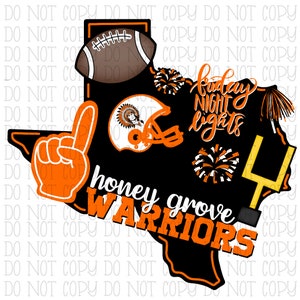 Honey Grove Warriors - Texas - Equipo deportivo escolar - Naranja Negro Blanco - Fútbol - Descarga digital Archivo PNG instantáneo