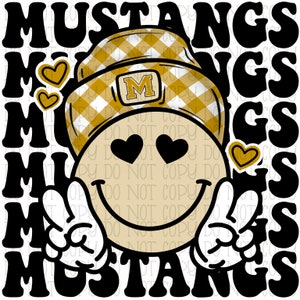Millard Mustangs Peace Smile - Kentucky Gold and Black - School Sports Team - Digital Download Instant PNG File