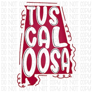 Tuscaloosa Alabama Red and White State Outline School Sports Team Digital Download Instant PNG File