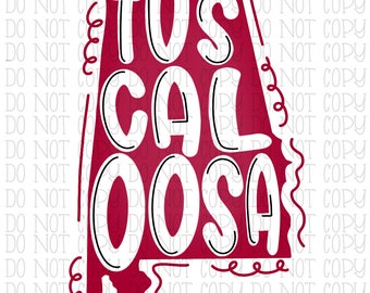 Tuscaloosa Alabama Red and White State Outline School Sports Team Digital Download Instant PNG File