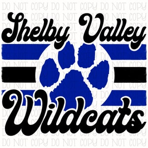 Shelby Valley Wildcats Kentucky -Stripes - Bleu et Noir - Équipe sportive scolaire - Téléchargement numérique Fichier PNG instantané