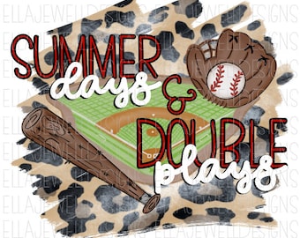 Summer Days and Double Plays - Baseball - Leopard - Glove - Baseball Field - Digital Download Instant PNG File