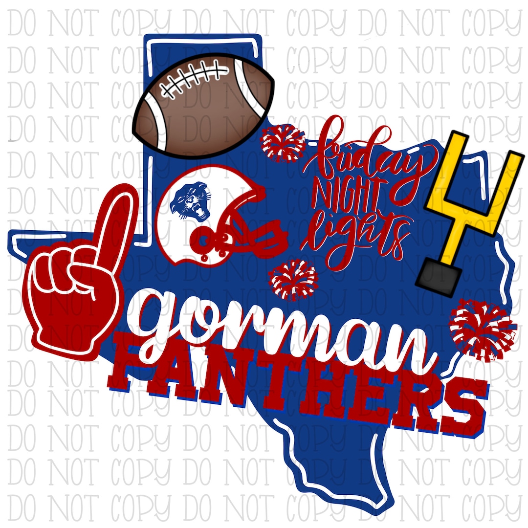 Gorman Panthers Football Texas Red White Royal Blue School Sports Team