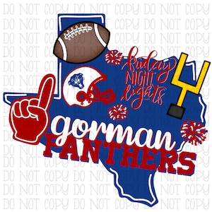 Gorman Panthers - Football - Texas - rouge blanc bleu royal - équipe sportive de l'école - fichier PNG instantané en téléchargement numérique