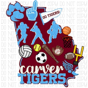 Carver High School Tigers Georgia Blue and Maroon School Sports Team Digital Download Instant PNG File