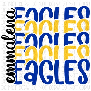 EES Emmalena Eagles - Kentucky - School Sports Team - Blue and Yellow - Glitter - Digital Download Instant PNG File