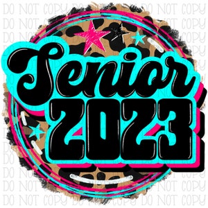 Classe Sênior de 2023 Círculo Leopardo Rosa Quente Teal Graduação Estrelas Sênior Arte Original Download Digital Arquivo PNG Instantâneo