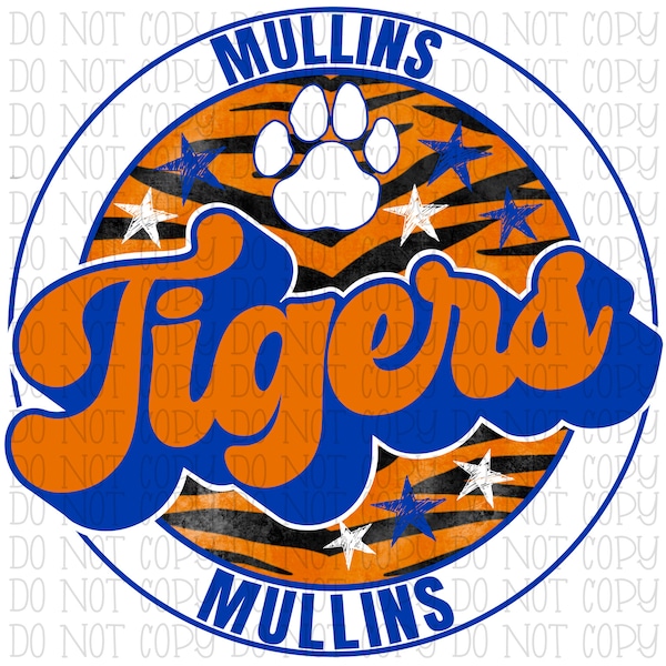 Mullins Tigers Kentucky - Tiger Print Circle - Blue and Orange - School Sports Team - Digital Download Instant PNG File