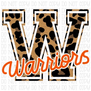 Letra W - Guerreros - Naranja - Leopardo - Southwestern Warriors Kentucky Orange and Blue School Sports Team Descarga digital Archivo PNG instantáneo