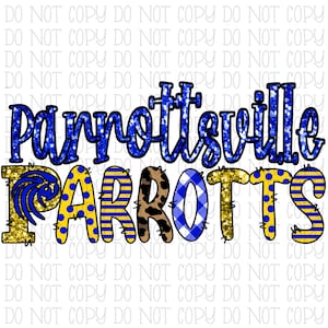 Parrottsville Parrotts Blue and Gold  School Sports Team Digital Download Instant PNG File NOT SVG