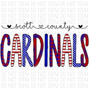 Scott County Cardinals- Patterns - School Sports Team- Red and Blue - Digital Download Instant PNG File