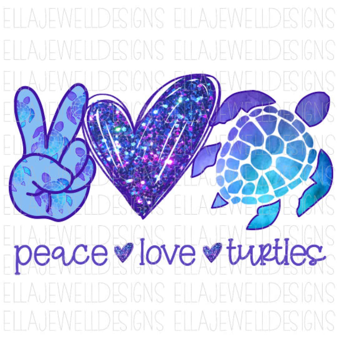 Peace Love Turtles Blue Purple Sea Turtles Digital - Etsy