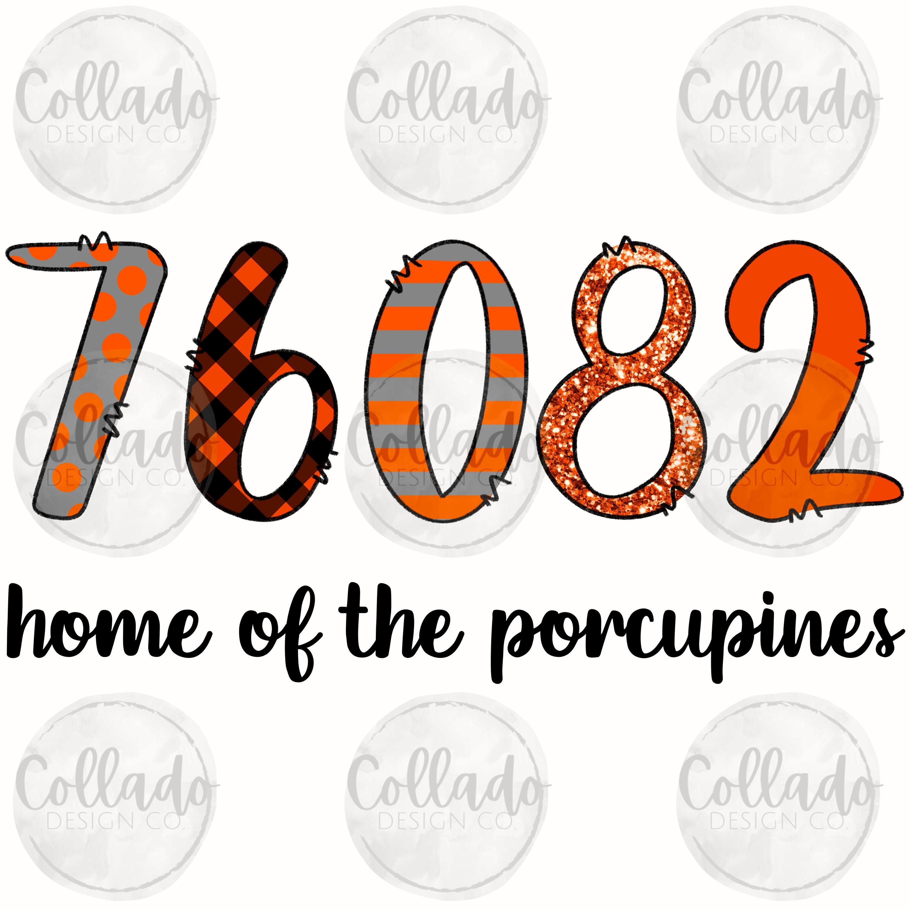 Home of the Porcupines 76082 Zip Code Springtown Texas TX Parker Wise County Orange Black Grey Patterns Digital Download Instant PNG File